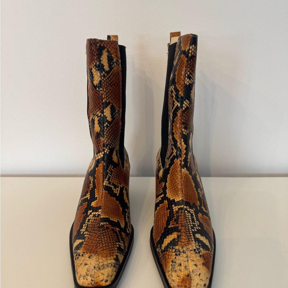 Snake-Print Chelsea Ankle Boots - Brown - Picture 2 of 4